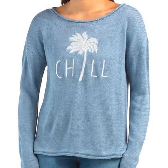 Marled Reunited Sweaters - Marled Reunited Embroidered Blue "Chill" Sweater